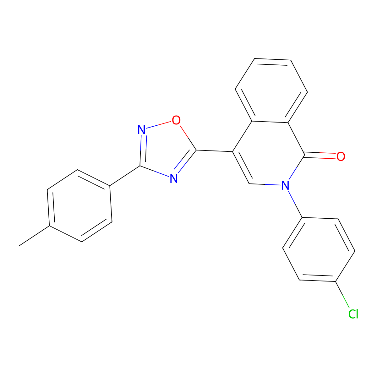 2-(4-chlorophenyl)-4-(3-(p-tolyl)-1,2,4-oxadiazol-5-yl)isoquinolin-1(2H)-one molecular structure, CAS 1358400-06-2