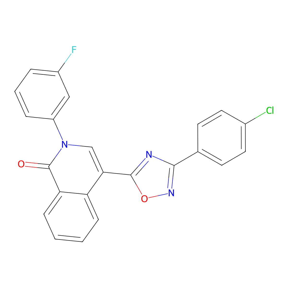 4-(3-(4-chlorophenyl)-1,2,4-oxadiazol-5-yl)-2-(3-fluorophenyl)isoquinolin-1(2H)-one molecular structure, CAS 1358400-18-6