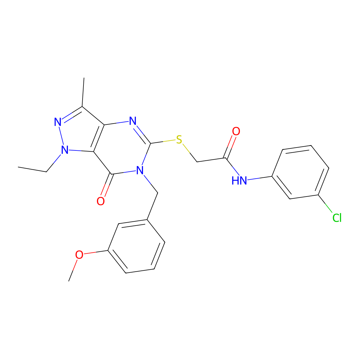 N-(3-chlorophenyl)-2-((1-ethyl-6-(3-methoxybenzyl)-3-methyl-7-oxo-6,7-dihydro-1H-pyrazolo[4,3-d]pyrimidin-5-yl)thio)acetamide molecular structure, CAS 1358402-19-3