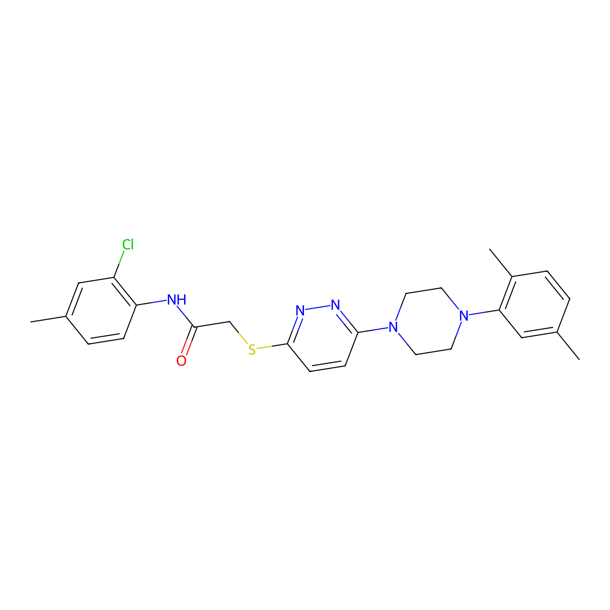 N-(2-Chloro-4-methylphenyl)-2-({6-[4-(2,5-dimethylphenyl)piperazin-1-YL]pyridazin-3-YL}sulfanyl)acetamide molecular structure, CAS 1358403-97-0
