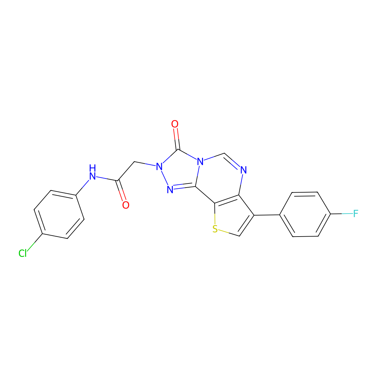 N-(4-chlorophenyl)-2-[10-(4-fluorophenyl)-5-oxo-12-thia-3,4,6,8-tetraazatricyclo[7.3.0.0^{2,6}]dodeca-1(9),2,7,10-tetraen-4-yl]acetamide molecular structure, CAS 1358404-86-0