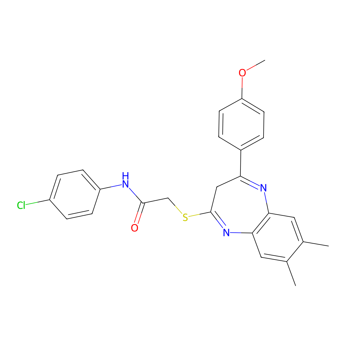 N-(4-Chlorophenyl)-2-{[4-(4-methoxyphenyl)-7,8-dimethyl-3H-1,5-benzodiazepin-2-YL]sulfanyl}acetamide molecular structure, CAS 1358405-83-0