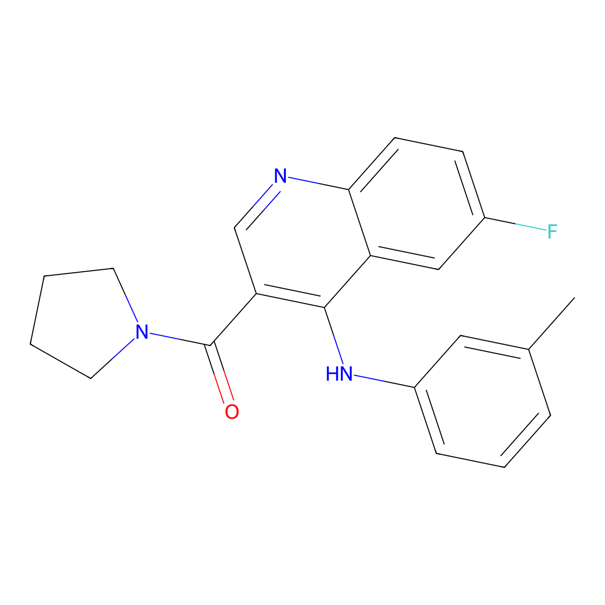 (6-Fluoro-4-(m-tolylamino)quinolin-3-yl)(pyrrolidin-1-yl)methanone molecular structure, CAS 1358406-62-8