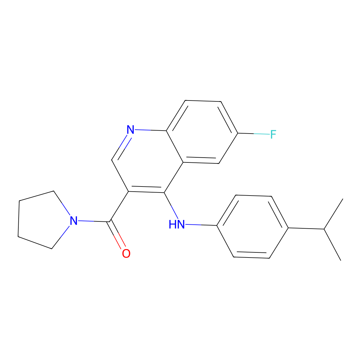 (6-Fluoro-4-((4-isopropylphenyl)amino)quinolin-3-yl)(pyrrolidin-1-yl)methanone molecular structure, CAS 1358406-77-5