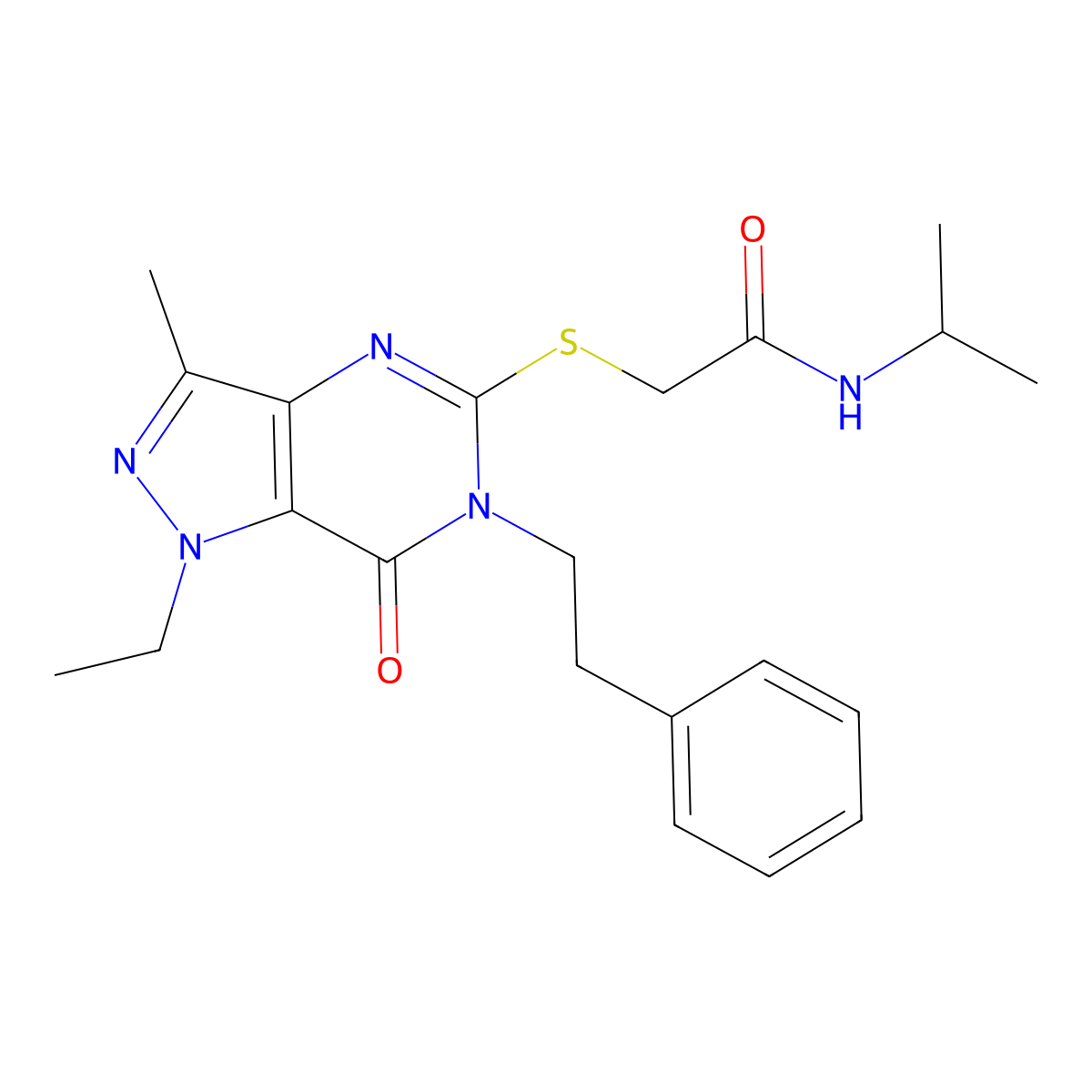 2-((1-ethyl-3-methyl-7-oxo-6-phenethyl-6,7-dihydro-1H-pyrazolo[4,3-d]pyrimidin-5-yl)thio)-N-isopropylacetamide molecular structure, CAS 1358407-18-7