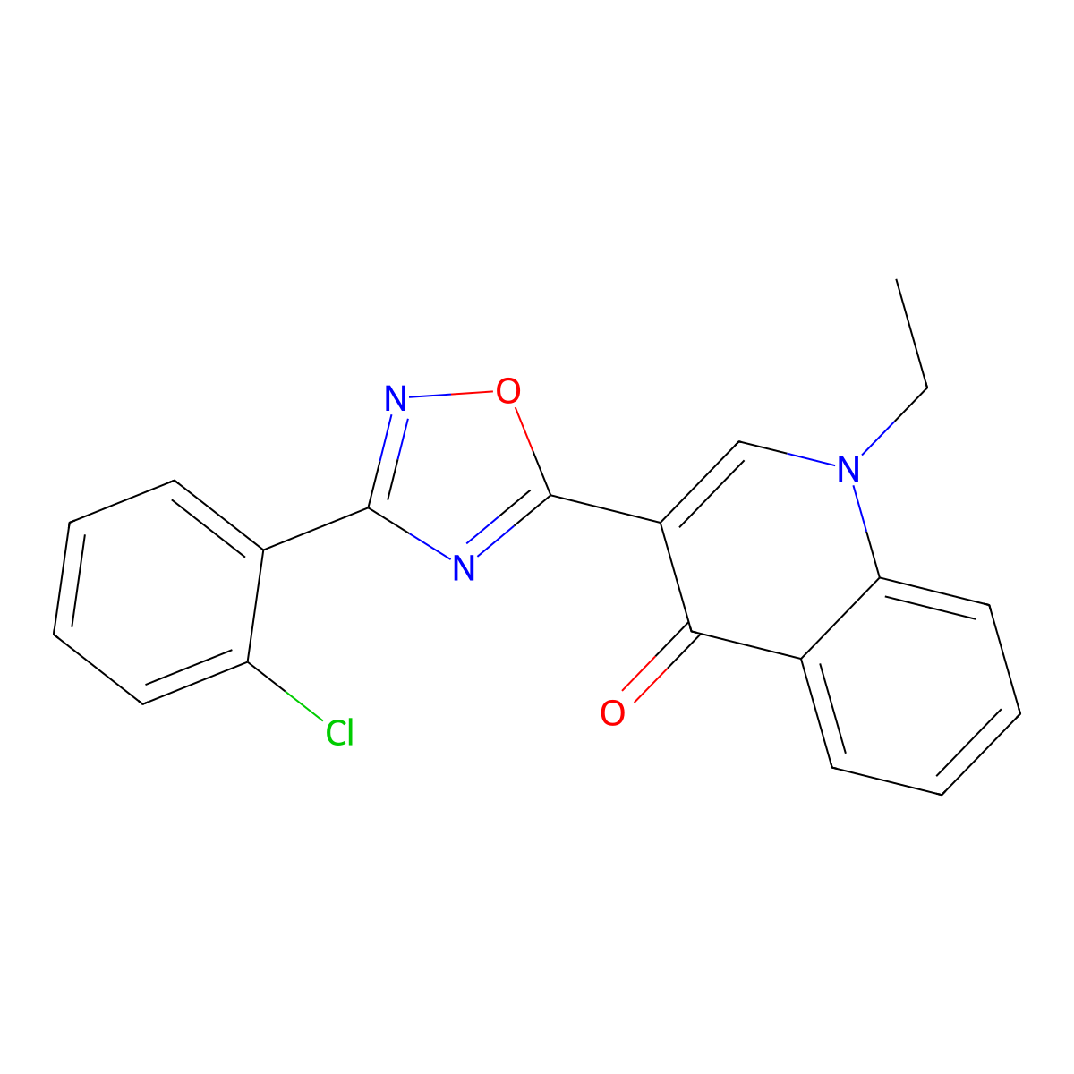 3-(3-(2-chlorophenyl)-1,2,4-oxadiazol-5-yl)-1-ethylquinolin-4(1H)-one molecular structure, CAS 1358407-86-9