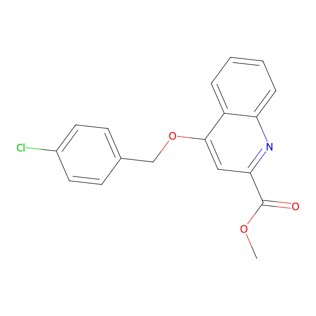 Methyl 4-[(4-chlorophenyl)methoxy]quinoline-2-carboxylate molecular structure, CAS 1358411-66-1