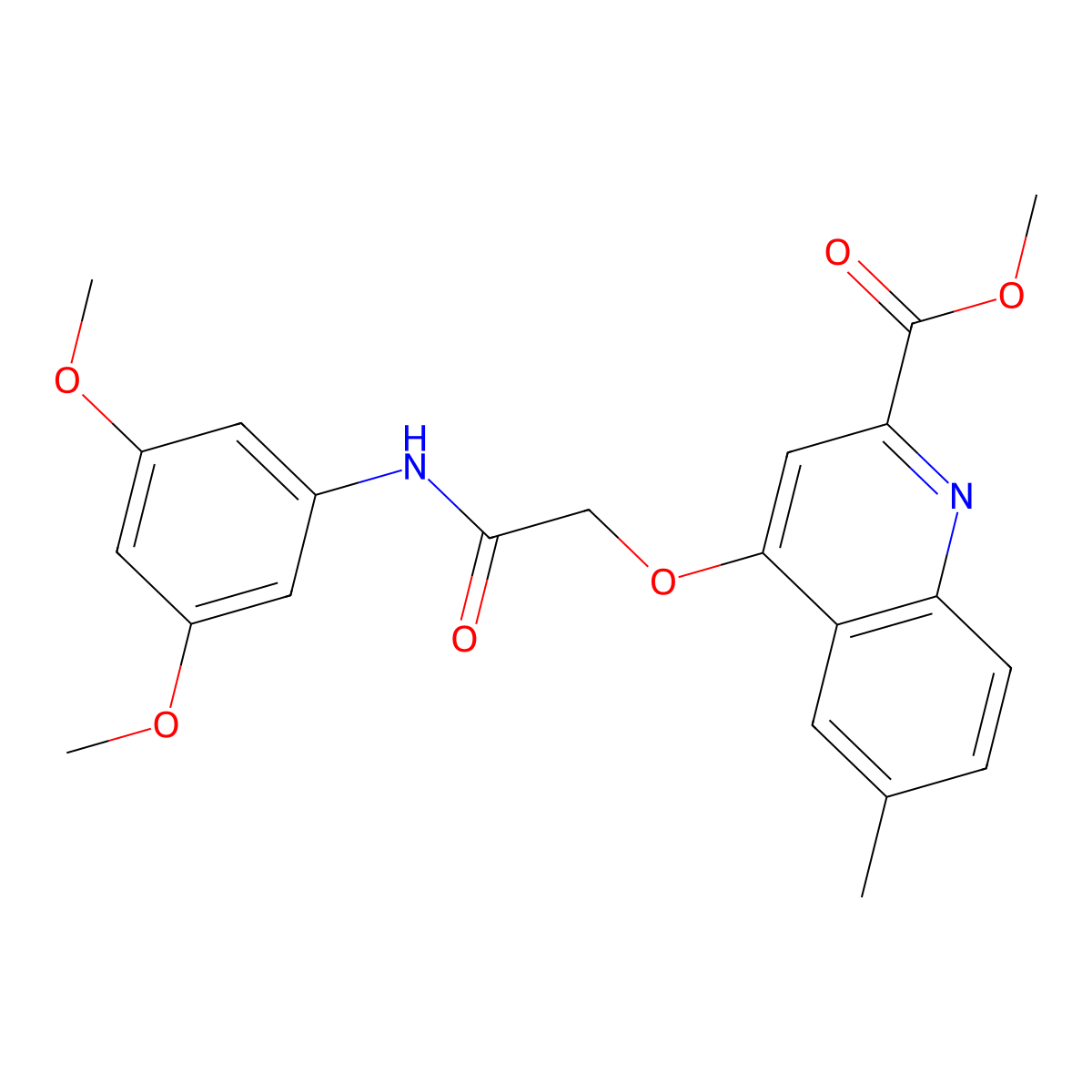 Methyl 4-{[(3,5-dimethoxyphenyl)carbamoyl]methoxy}-6-methylquinoline-2-carboxylate molecular structure, CAS 1358411-84-3