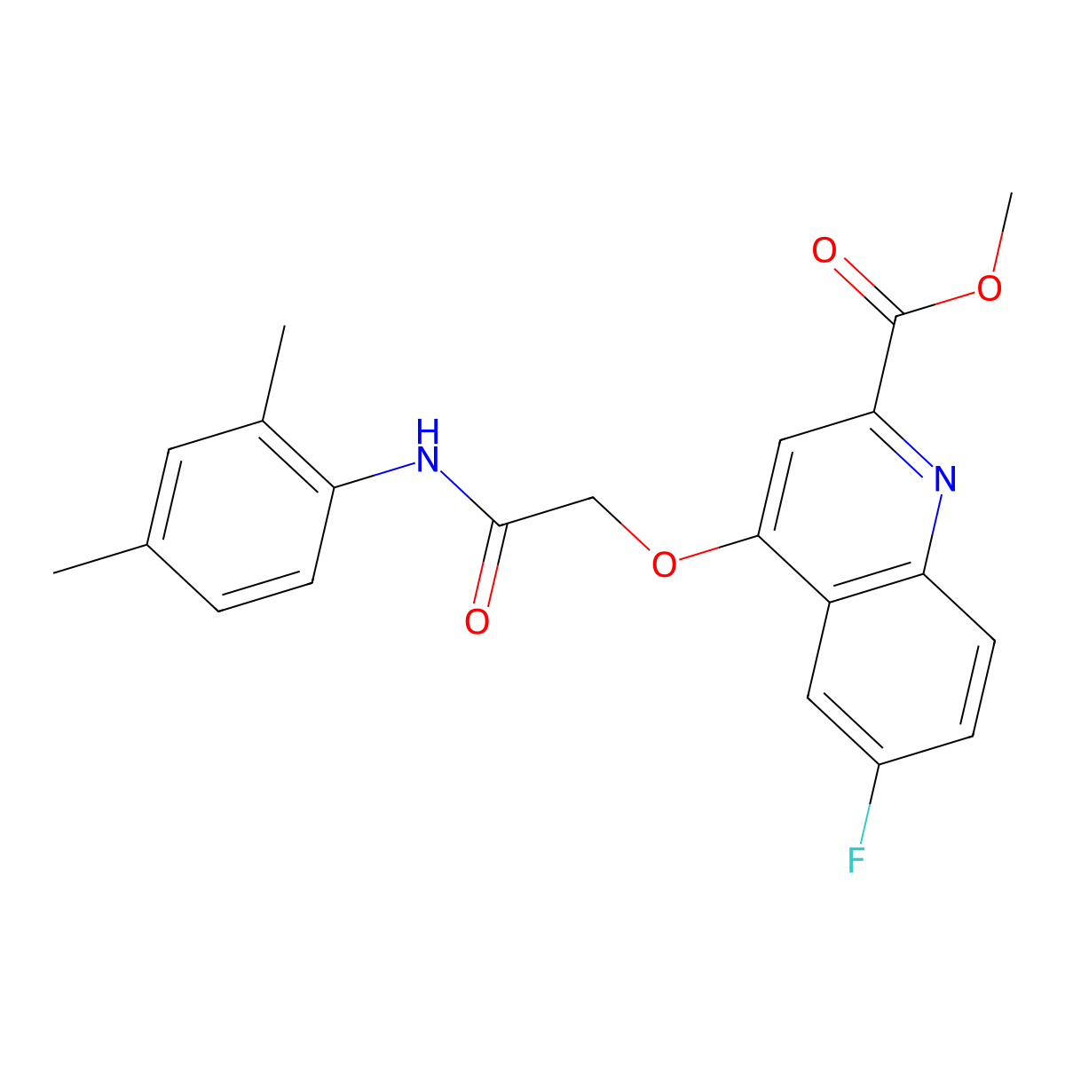 Methyl 4-{[(2,4-dimethylphenyl)carbamoyl]methoxy}-6-fluoroquinoline-2-carboxylate molecular structure, CAS 1358412-85-7