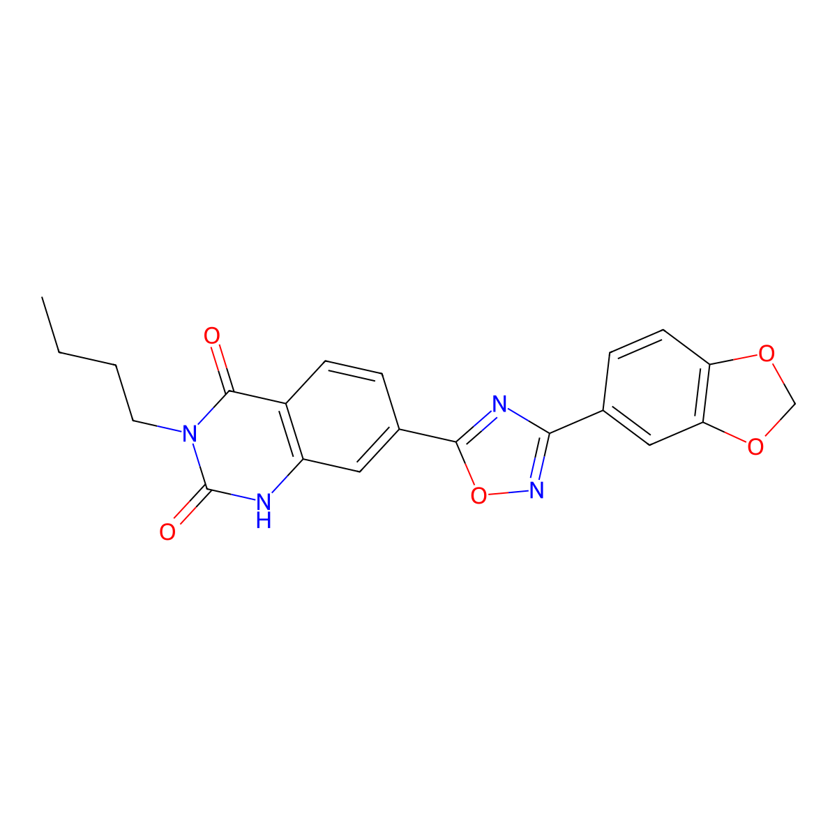 7-(3-(benzo[d][1,3]dioxol-5-yl)-1,2,4-oxadiazol-5-yl)-3-butylquinazoline-2,4(1H,3H)-dione molecular structure, CAS 1358414-59-1