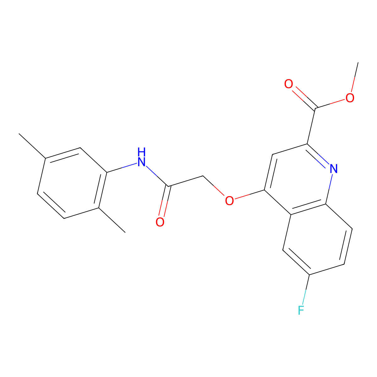 Methyl 4-{[(2,5-dimethylphenyl)carbamoyl]methoxy}-6-fluoroquinoline-2-carboxylate molecular structure, CAS 1358417-23-8