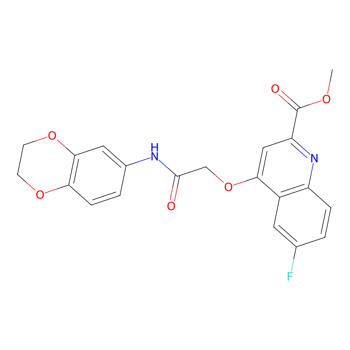Methyl 4-{[(2,3-dihydro-1,4-benzodioxin-6-YL)carbamoyl]methoxy}-6-fluoroquinoline-2-carboxylate molecular structure, CAS 1358417-34-1