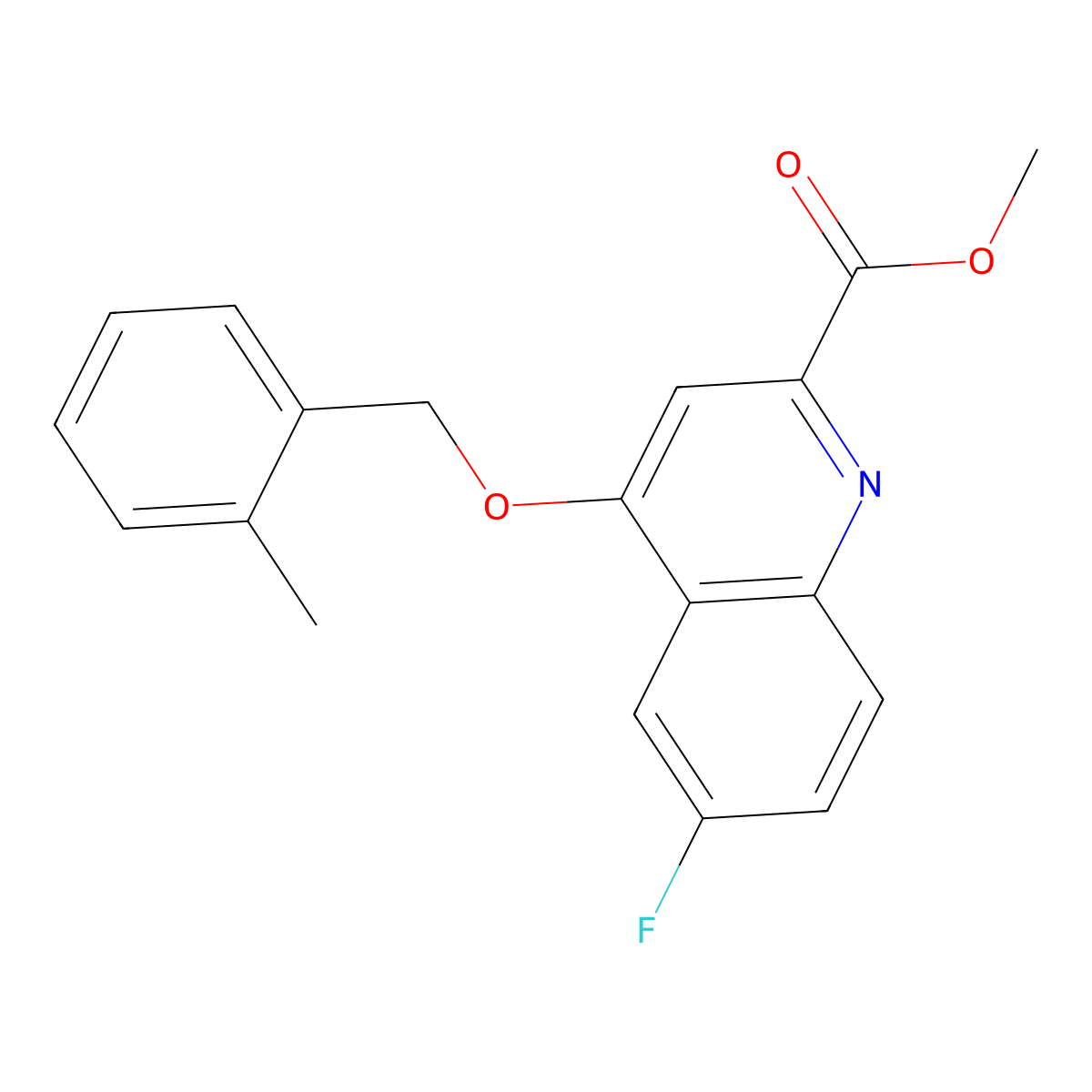 Methyl 6-fluoro-4-[(2-methylphenyl)methoxy]quinoline-2-carboxylate molecular structure, CAS 1358417-39-6