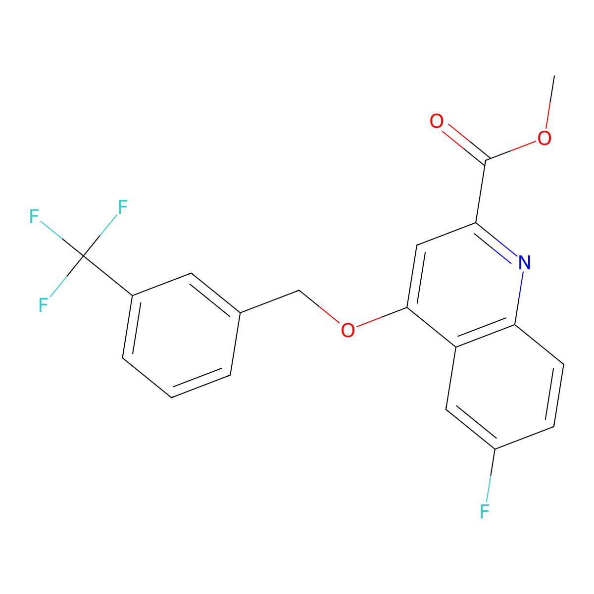 Methyl 6-fluoro-4-((3-(trifluoromethyl)benzyl)oxy)quinoline-2-carboxylate molecular structure, CAS 1358417-55-6