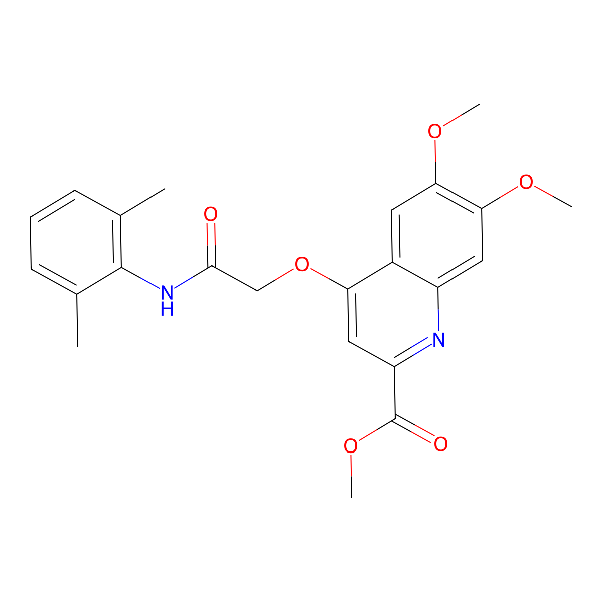 Methyl 4-{[(2,6-dimethylphenyl)carbamoyl]methoxy}-6,7-dimethoxyquinoline-2-carboxylate molecular structure, CAS 1358418-74-2