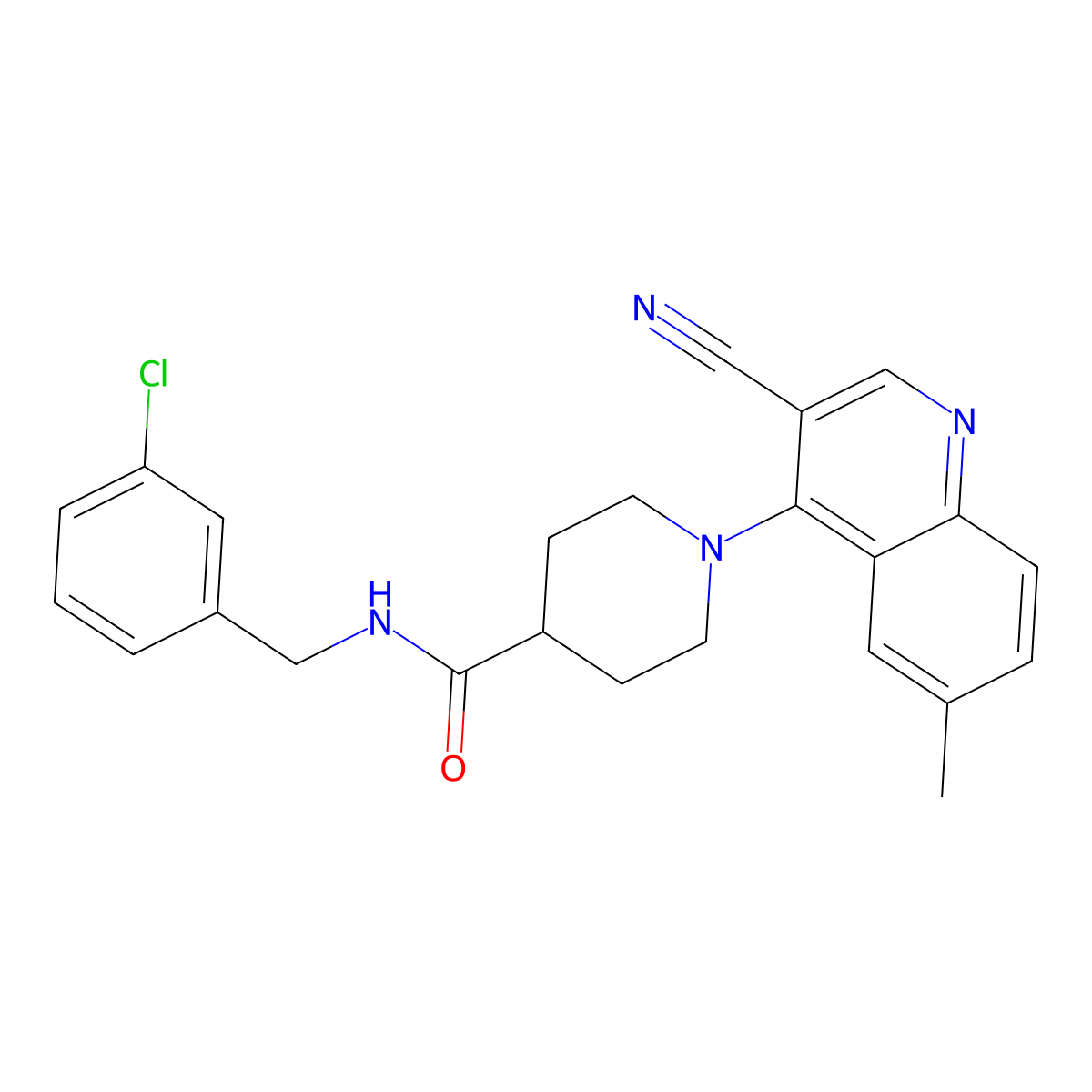 N-[(3-Chlorophenyl)methyl]-1-(3-cyano-6-methylquinolin-4-YL)piperidine-4-carboxamide molecular structure, CAS 1358421-80-3