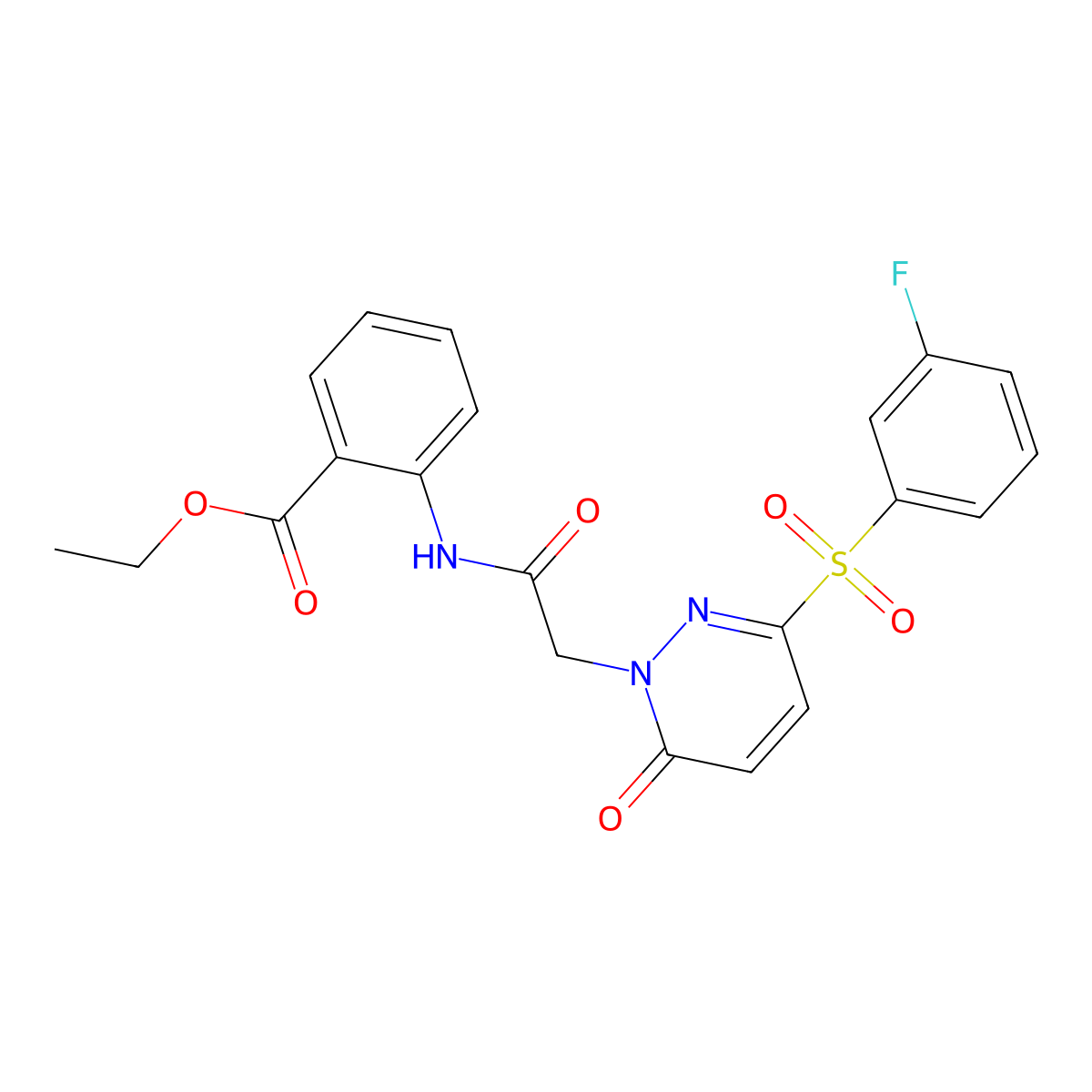 ethyl 2-({[3-[(3-fluorophenyl)sulfonyl]-6-oxopyridazin-1(6H)-yl]acetyl}amino)benzoate molecular structure, CAS 1358423-88-7