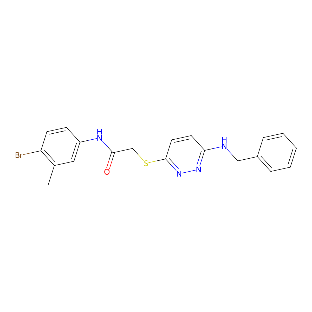 2-((6-(benzylamino)pyridazin-3-yl)thio)-N-(4-bromo-3-methylphenyl)acetamide molecular structure, CAS 1358427-17-4
