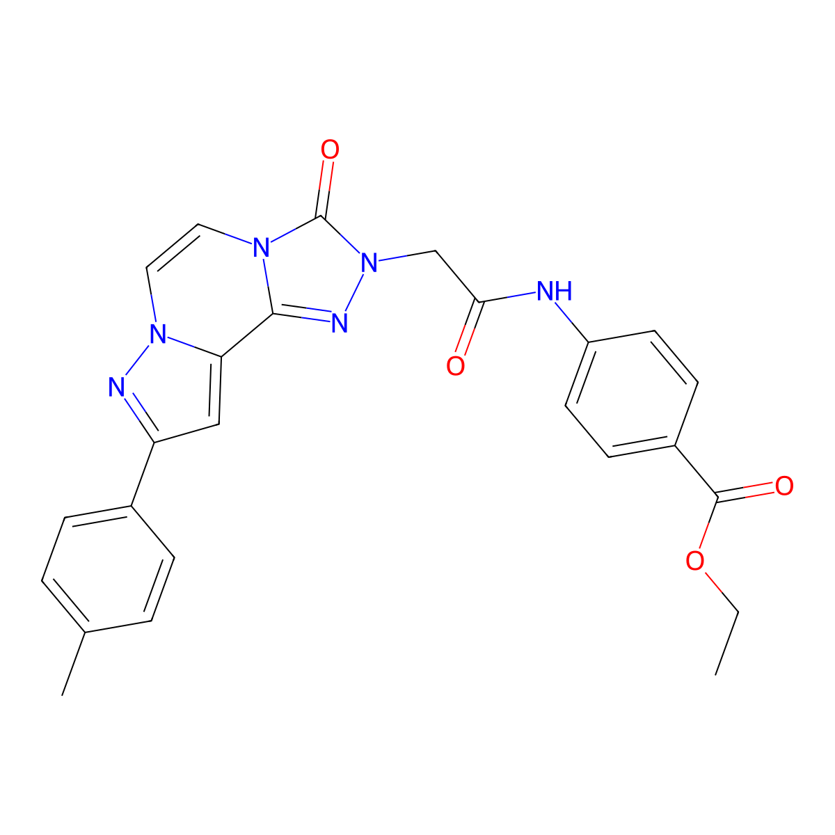 Ethyl 4-{2-[11-(4-methylphenyl)-5-oxo-3,4,6,9,10-pentaazatricyclo[7.3.0.0^{2,6}]dodeca-1(12),2,7,10-tetraen-4-yl]acetamido}benzoate molecular structure, CAS 1358432-80-0