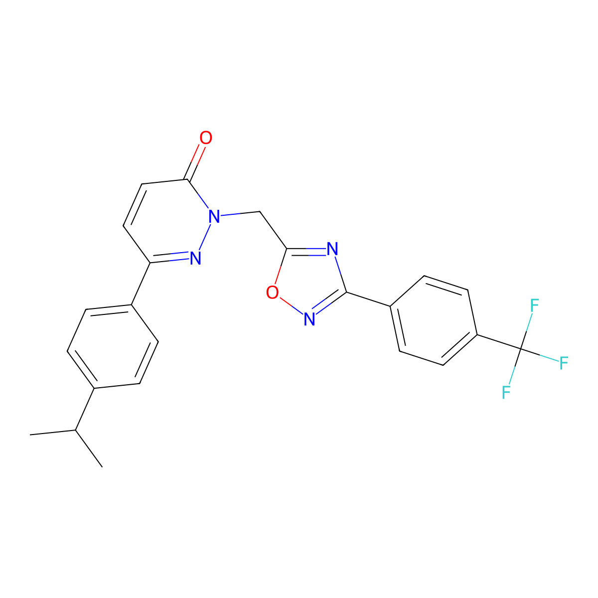 6-(4-isopropylphenyl)-2-((3-(4-(trifluoromethyl)phenyl)-1,2,4-oxadiazol-5-yl)methyl)pyridazin-3(2H)-one molecular structure, CAS 1358433-79-0