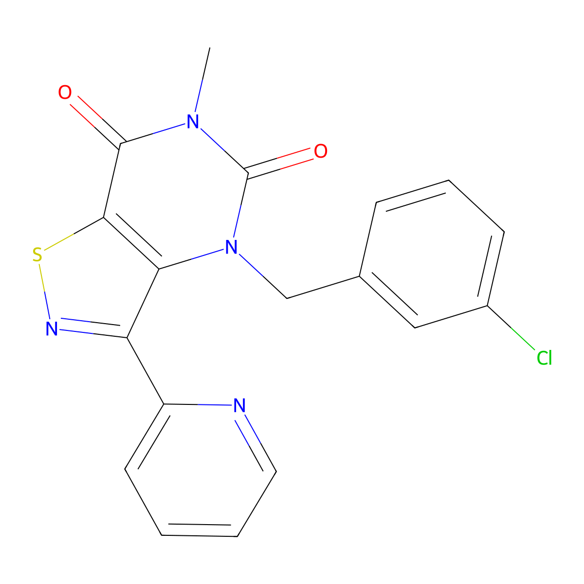 4-[(3-Chlorophenyl)methyl]-6-methyl-3-(pyridin-2-YL)-4H,5H,6H,7H-[1,2]thiazolo[4,5-D]pyrimidine-5,7-dione molecular structure, CAS 1358435-73-0