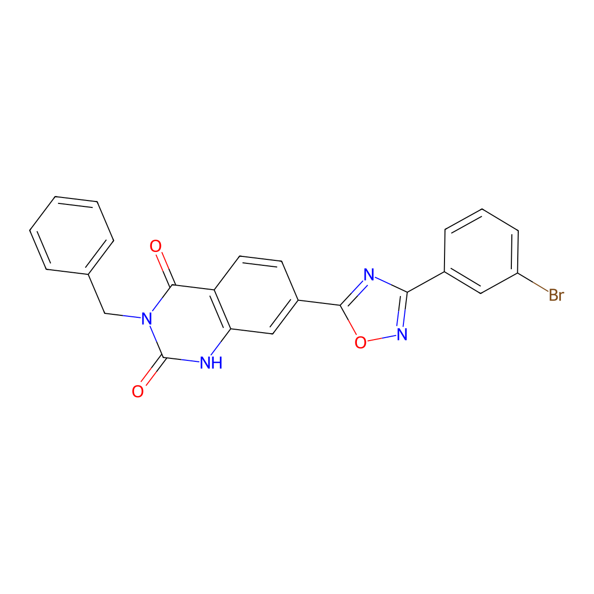 3-benzyl-7-(3-(3-bromophenyl)-1,2,4-oxadiazol-5-yl)quinazoline-2,4(1H,3H)-dione molecular structure, CAS 1358438-23-9