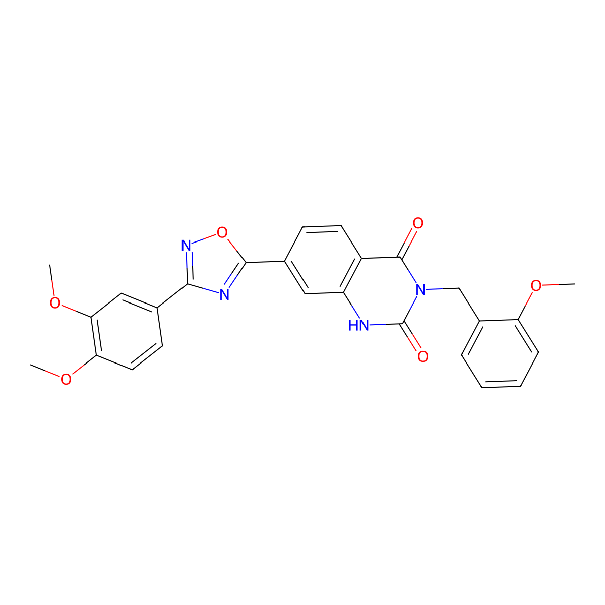 7-(3-(3,4-dimethoxyphenyl)-1,2,4-oxadiazol-5-yl)-3-(2-methoxybenzyl)quinazoline-2,4(1H,3H)-dione molecular structure, CAS 1358438-57-9