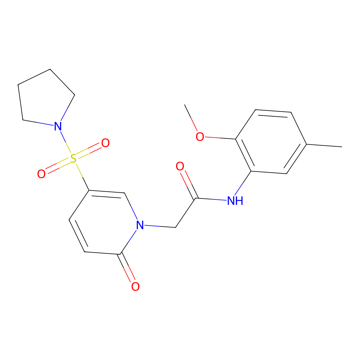 N-(2-methoxy-5-methylphenyl)-2-(2-oxo-5-pyrrolidin-1-ylsulfonylpyridin-1-yl)acetamide molecular structure, CAS 1358438-93-3