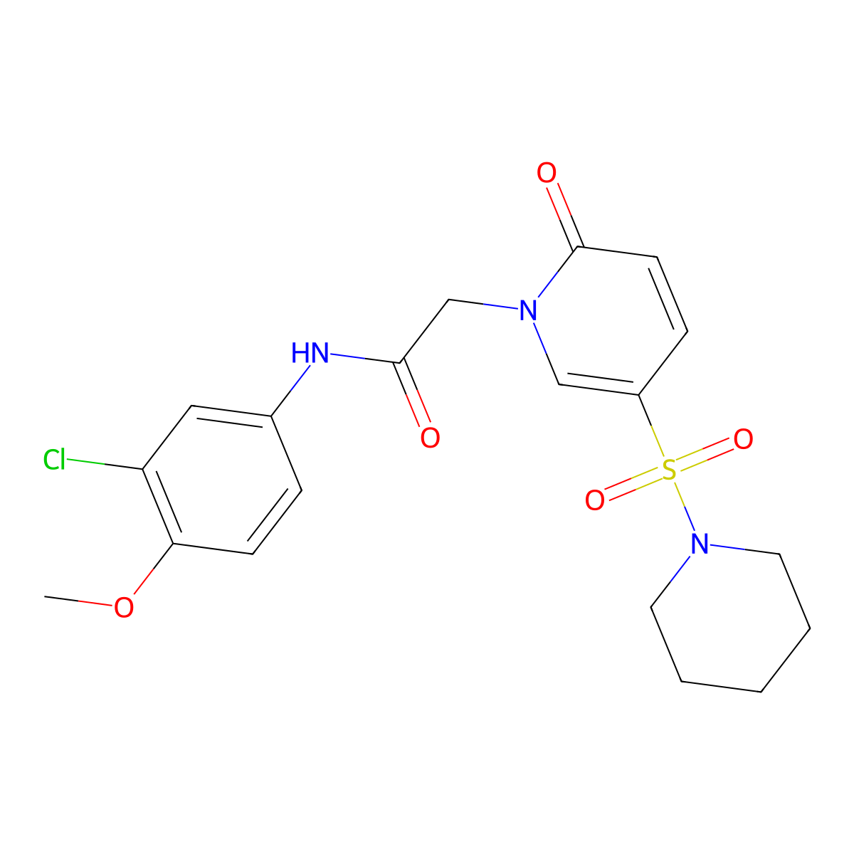 N-(3-chloro-4-methoxyphenyl)-2-[2-oxo-5-(piperidine-1-sulfonyl)-1,2-dihydropyridin-1-yl]acetamide molecular structure, CAS 1358439-10-7