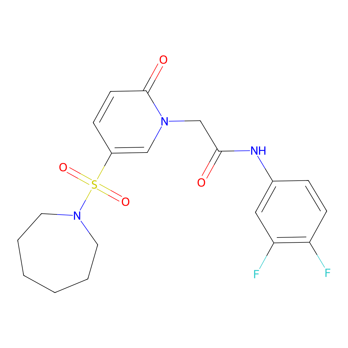 2-[5-(azepane-1-sulfonyl)-2-oxo-1,2-dihydropyridin-1-yl]-N-(3,4-difluorophenyl)acetamide molecular structure, CAS 1358439-40-3