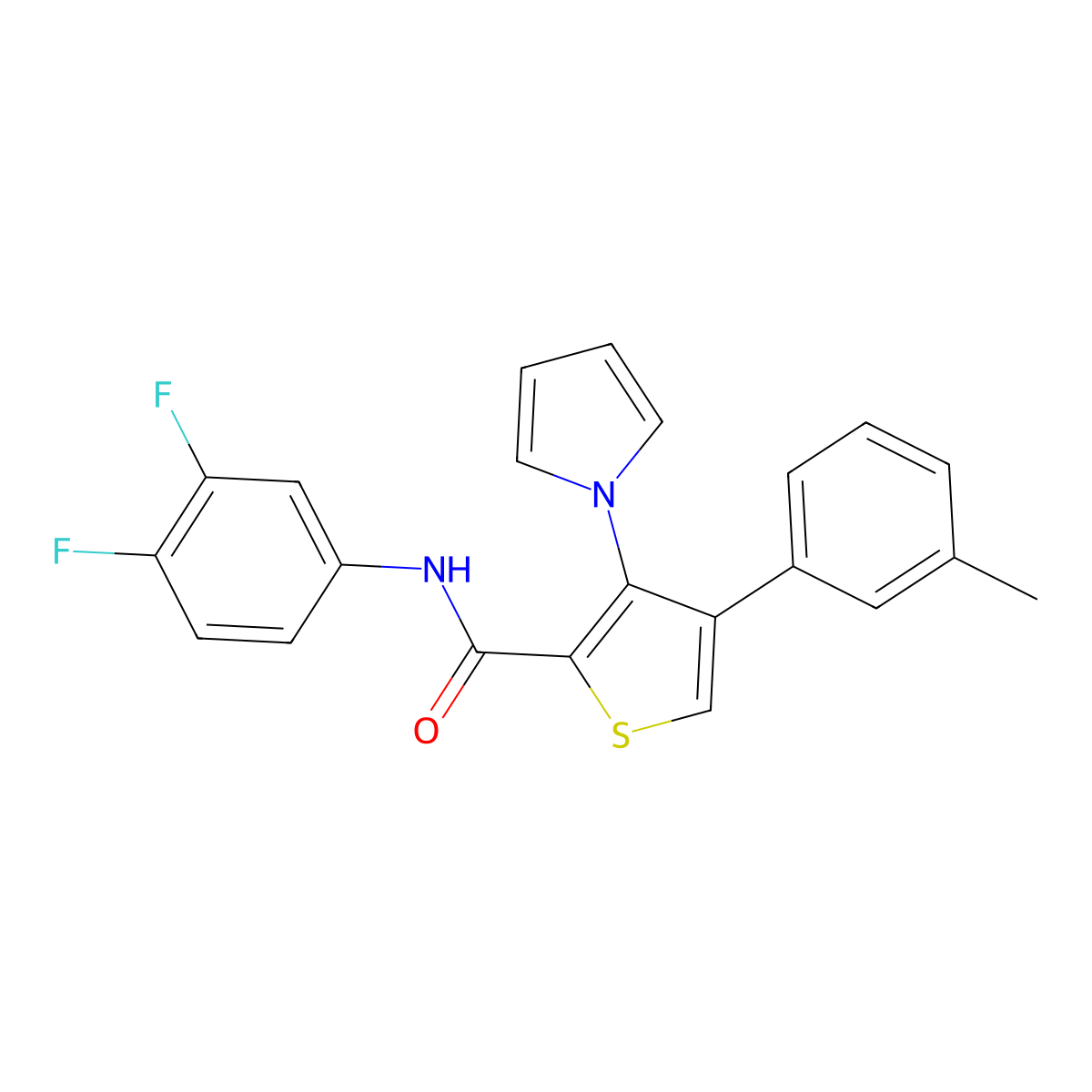 N-(3,4-difluorophenyl)-4-(3-methylphenyl)-3-(1H-pyrrol-1-yl)thiophene-2-carboxamide molecular structure, CAS 1358447-06-9