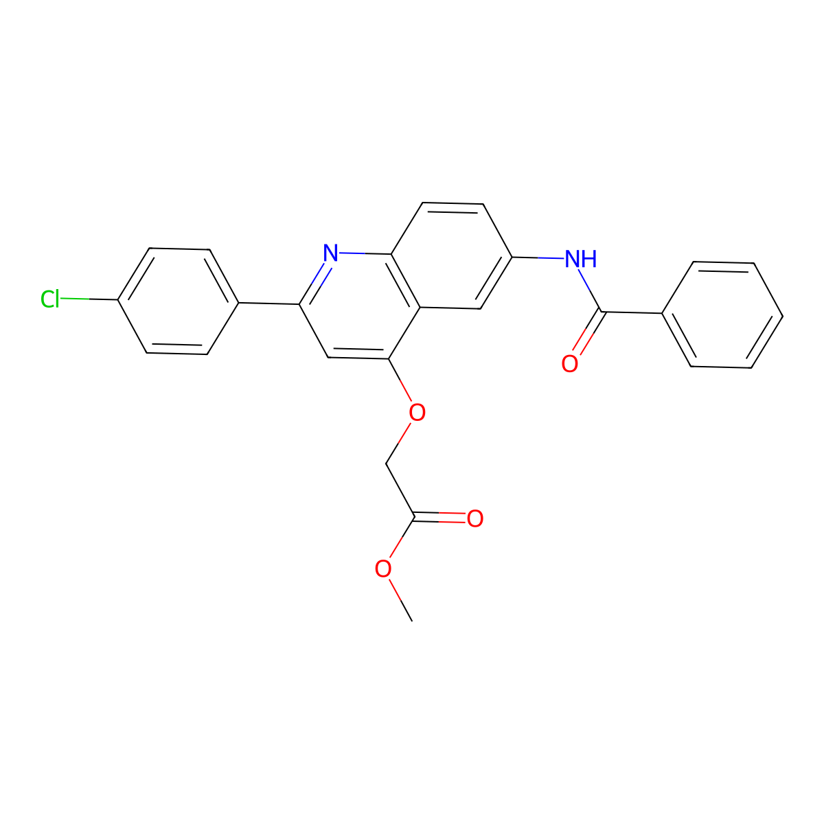 Methyl 2-((6-benzamido-2-(4-chlorophenyl)quinolin-4-yl)oxy)acetate molecular structure, CAS 1358452-58-0