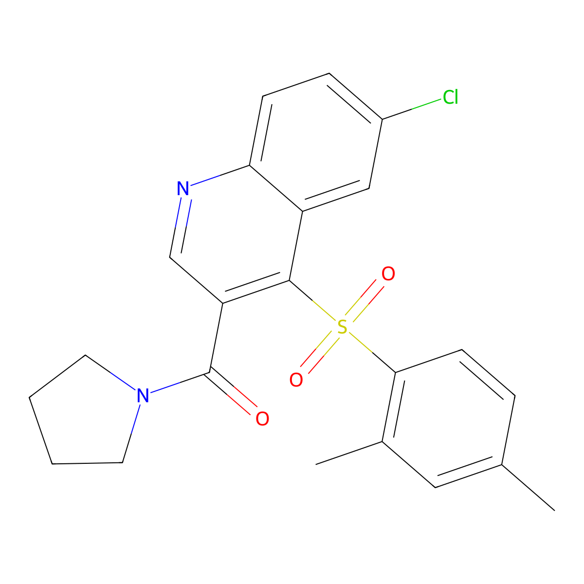 {6-Chloro-4-[(2,4-dimethylphenyl)sulfonyl]-3-quinolyl}(1-pyrrolidinyl)methanone molecular structure, CAS 1358458-42-0