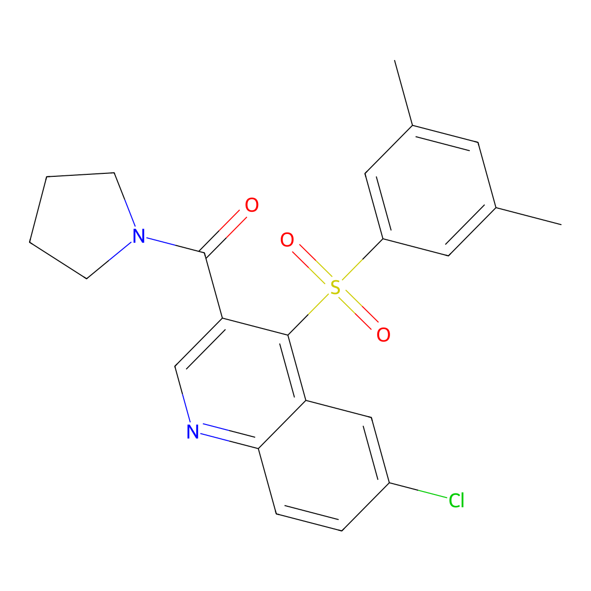 6-Chloro-4-(3,5-dimethylbenzenesulfonyl)-3-(pyrrolidine-1-carbonyl)quinoline molecular structure, CAS 1358458-72-6