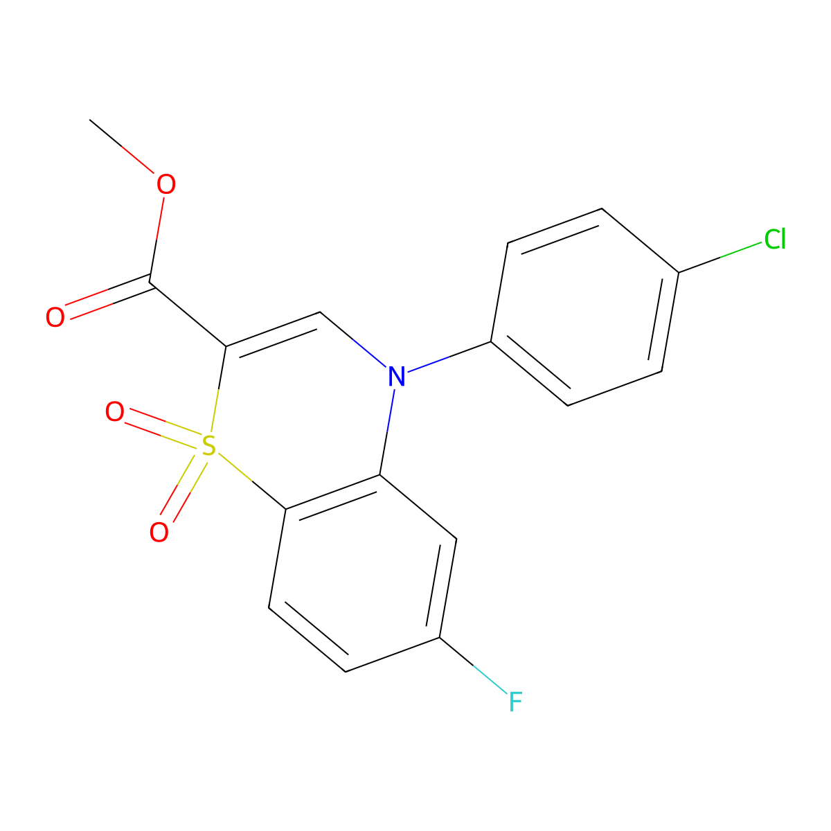 methyl 4-(4-chlorophenyl)-6-fluoro-4H-1,4-benzothiazine-2-carboxylate 1,1-dioxide molecular structure, CAS 1358469-27-8