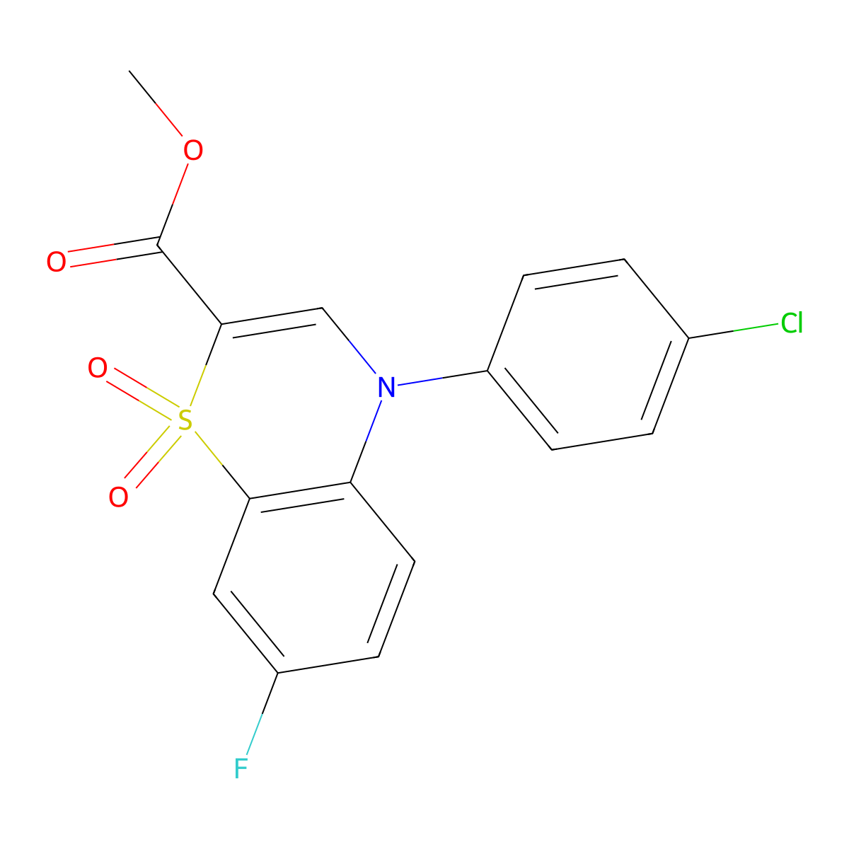 methyl 4-(4-chlorophenyl)-7-fluoro-4H-benzo[b][1,4]thiazine-2-carboxylate 1,1-dioxide molecular structure, CAS 1358469-38-1
