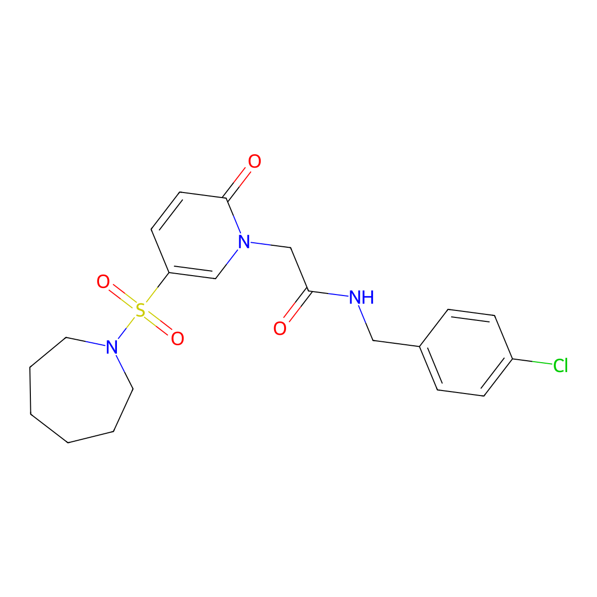 2-[5-(azepane-1-sulfonyl)-2-oxo-1,2-dihydropyridin-1-yl]-N-[(4-chlorophenyl)methyl]acetamide molecular structure, CAS 1358472-41-9