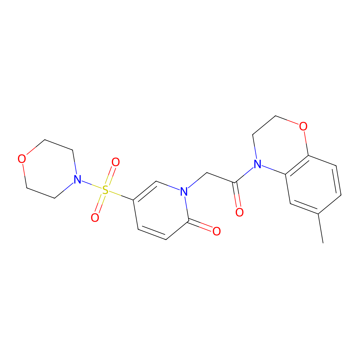 1-[2-(6-methyl-3,4-dihydro-2H-1,4-benzoxazin-4-yl)-2-oxoethyl]-5-(morpholine-4-sulfonyl)-1,2-dihydropyridin-2-one molecular structure, CAS 1358472-48-6