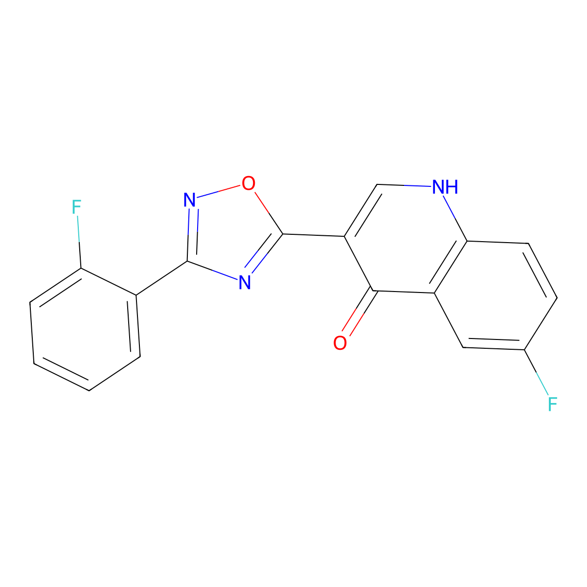 6-fluoro-3-(3-(2-fluorophenyl)-1,2,4-oxadiazol-5-yl)quinolin-4(1H)-one molecular structure, CAS 1358480-24-6