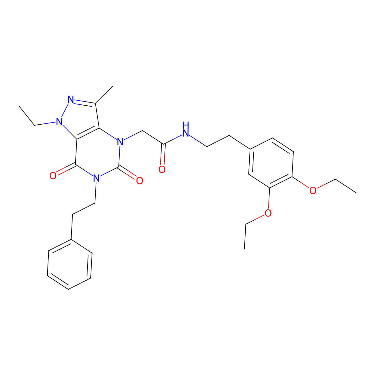 N-(3,4-diethoxyphenethyl)-2-(1-ethyl-3-methyl-5,7-dioxo-6-phenethyl-6,7-dihydro-1H-pyrazolo[4,3-d]pyrimidin-4(5H)-yl)acetamide molecular structure, CAS 1358480-75-7