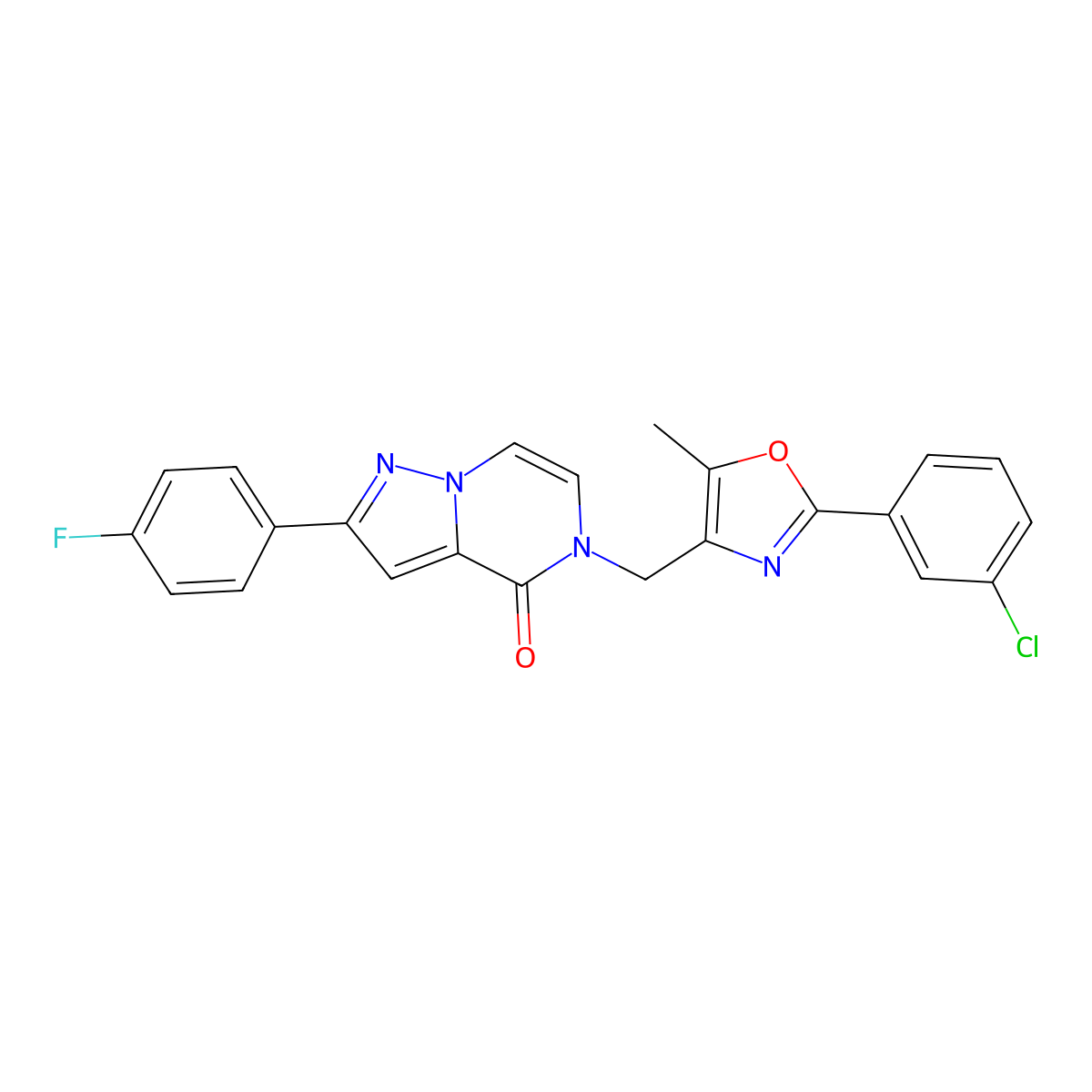 5-{[2-(3-chlorophenyl)-5-methyl-1,3-oxazol-4-yl]methyl}-2-(4-fluorophenyl)-4H,5H-pyrazolo[1,5-a]pyrazin-4-one molecular structure, CAS 1358481-77-2