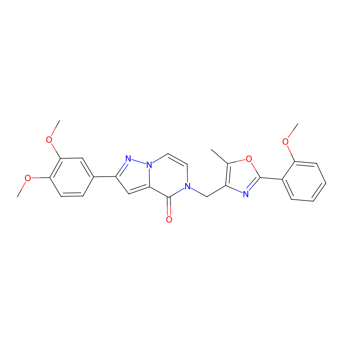 2-(3,4-dimethoxyphenyl)-5-{[2-(2-methoxyphenyl)-5-methyl-1,3-oxazol-4-yl]methyl}-4H,5H-pyrazolo[1,5-a]pyrazin-4-one molecular structure, CAS 1358482-24-2
