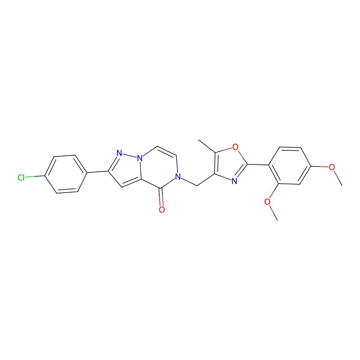 2-(4-chlorophenyl)-5-((2-(2,4-dimethoxyphenyl)-5-methyloxazol-4-yl)methyl)pyrazolo[1,5-a]pyrazin-4(5H)-one molecular structure, CAS 1358485-50-3