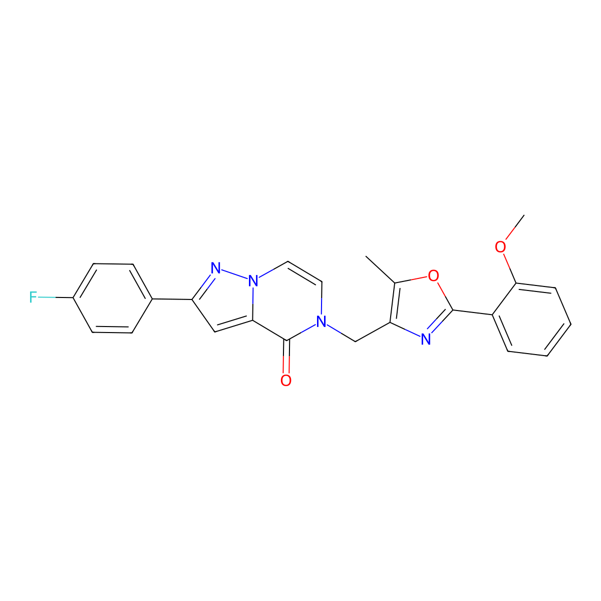 2-(4-fluorophenyl)-5-((2-(2-methoxyphenyl)-5-methyloxazol-4-yl)methyl)pyrazolo[1,5-a]pyrazin-4(5H)-one molecular structure, CAS 1358485-58-1