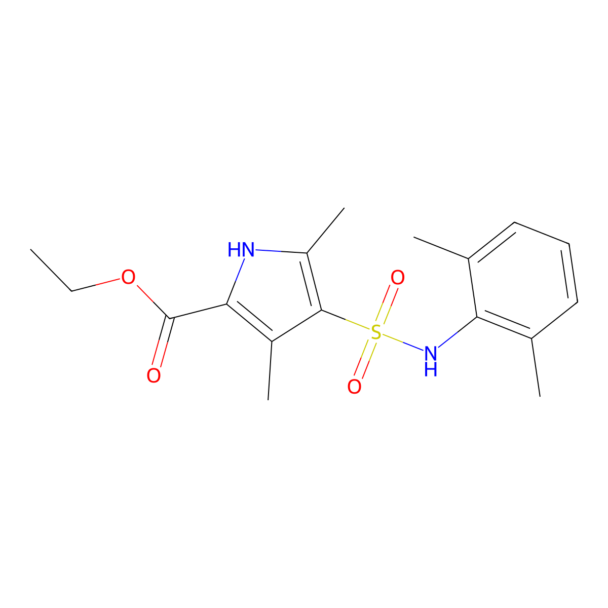 ethyl 4-[(2,6-dimethylphenyl)sulfamoyl]-3,5-dimethyl-1H-pyrrole-2-carboxylate molecular structure, CAS 1358490-41-1