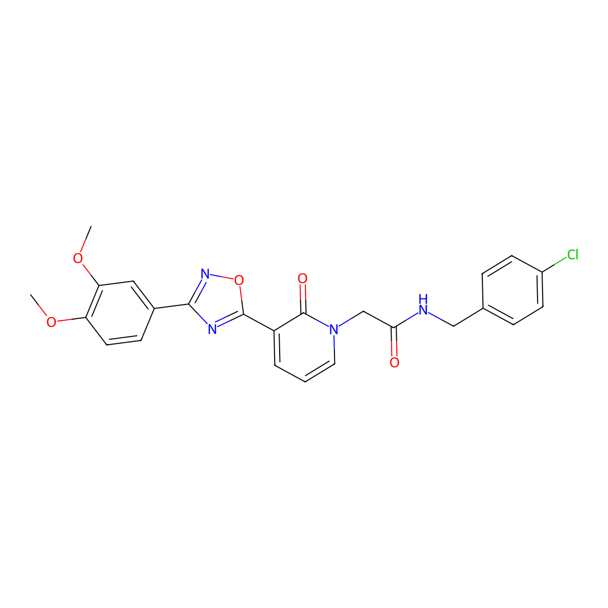 N-(4-chlorobenzyl)-2-(3-(3-(3,4-dimethoxyphenyl)-1,2,4-oxadiazol-5-yl)-2-oxopyridin-1(2H)-yl)acetamide molecular structure, CAS 1358492-02-0