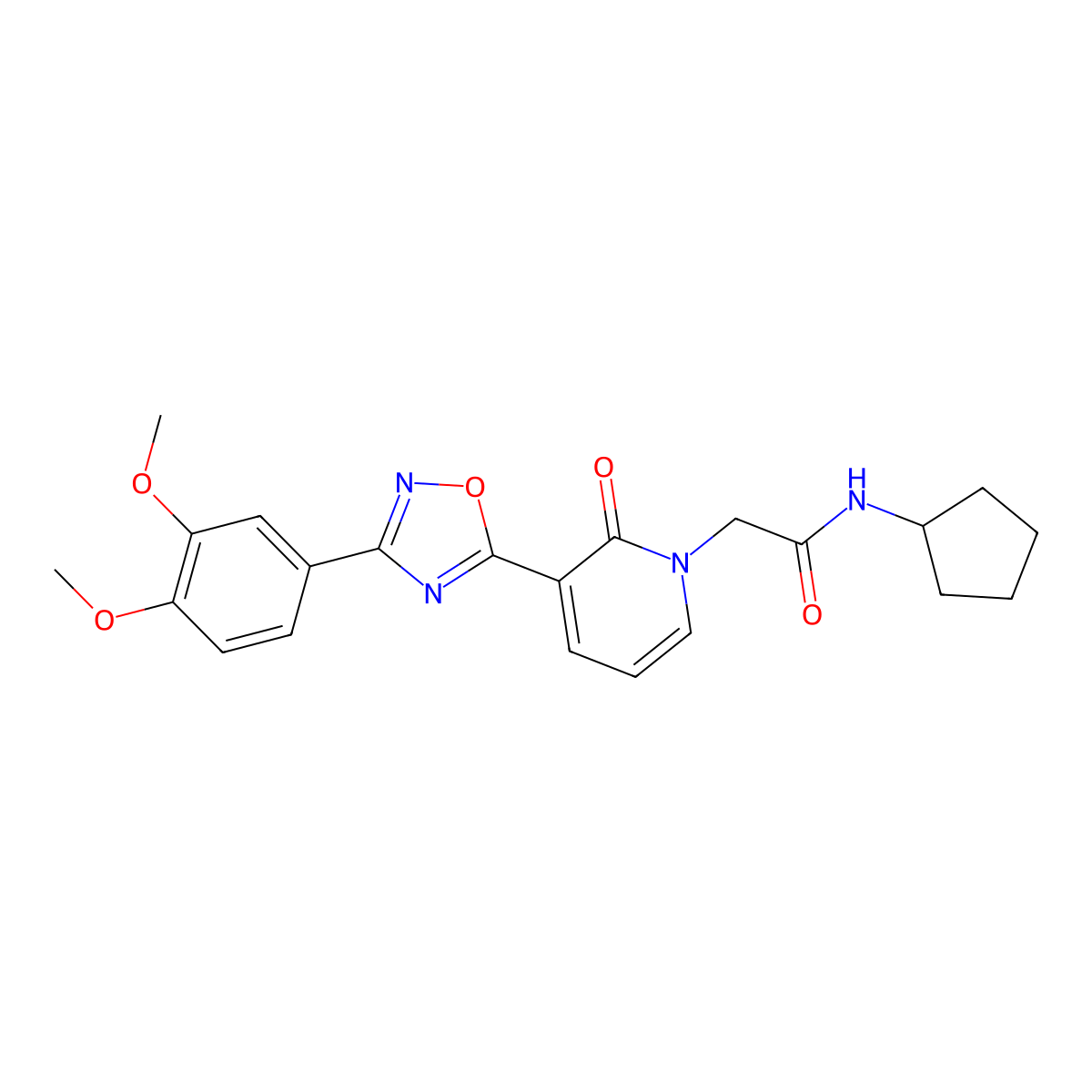 N-cyclopentyl-2-(3-(3-(3,4-dimethoxyphenyl)-1,2,4-oxadiazol-5-yl)-2-oxopyridin-1(2H)-yl)acetamide molecular structure, CAS 1358492-11-1