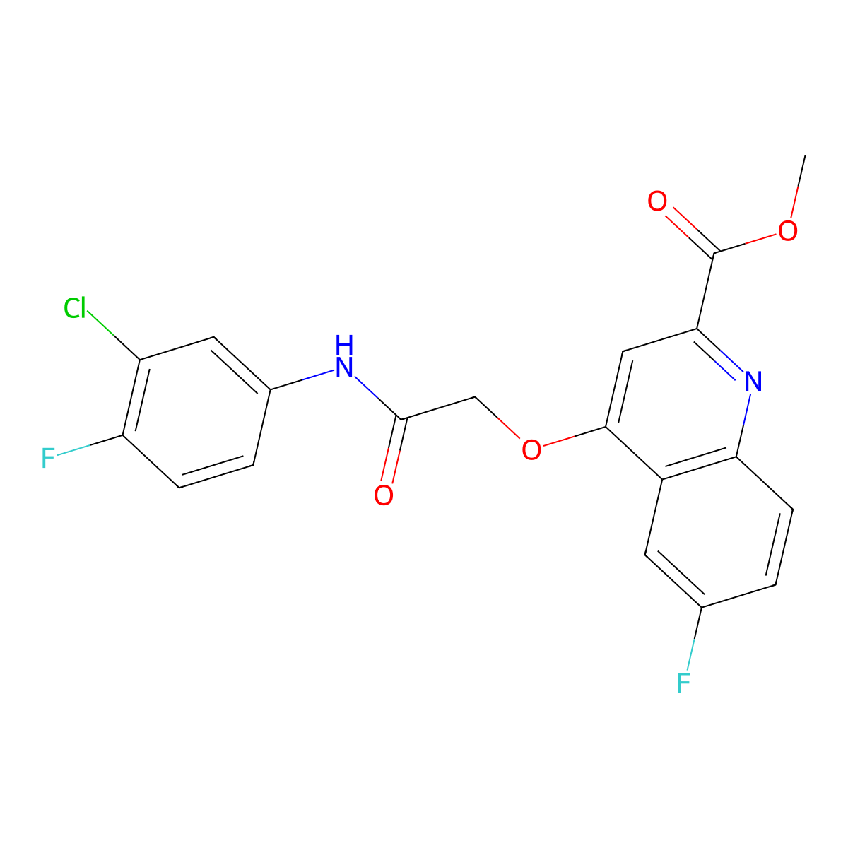 Methyl 4-{[(3-chloro-4-fluorophenyl)carbamoyl]methoxy}-6-fluoroquinoline-2-carboxylate molecular structure, CAS 1358495-93-8