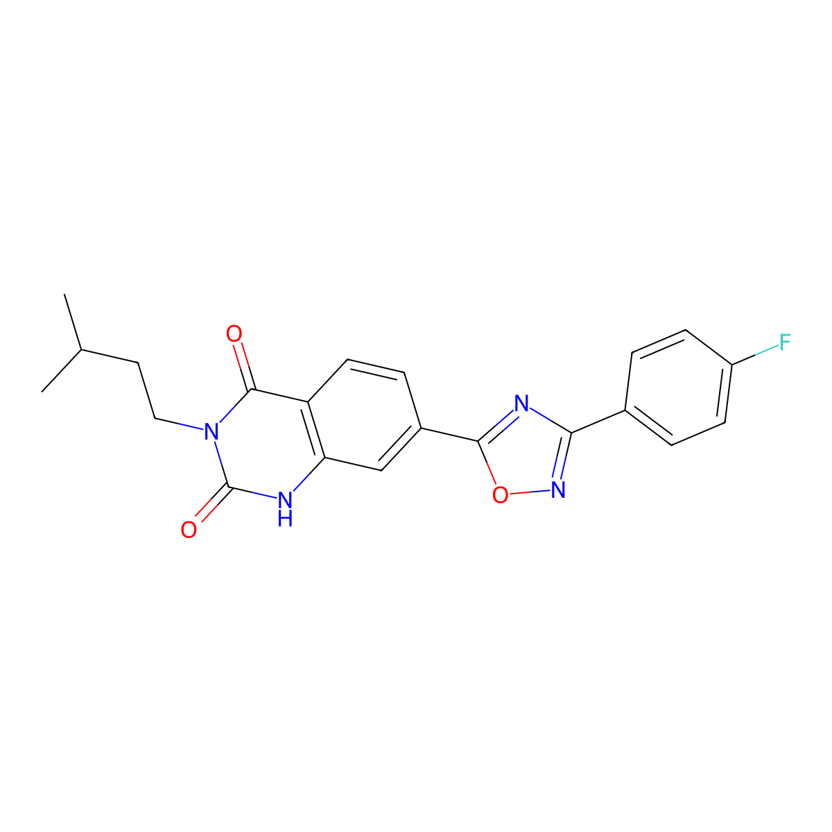 7-[3-(4-Fluorophenyl)-1,2,4-oxadiazol-5-yl]-3-(3-methylbutyl)-1,2,3,4-tetrahydroquinazoline-2,4-dione molecular structure, CAS 1358499-28-1