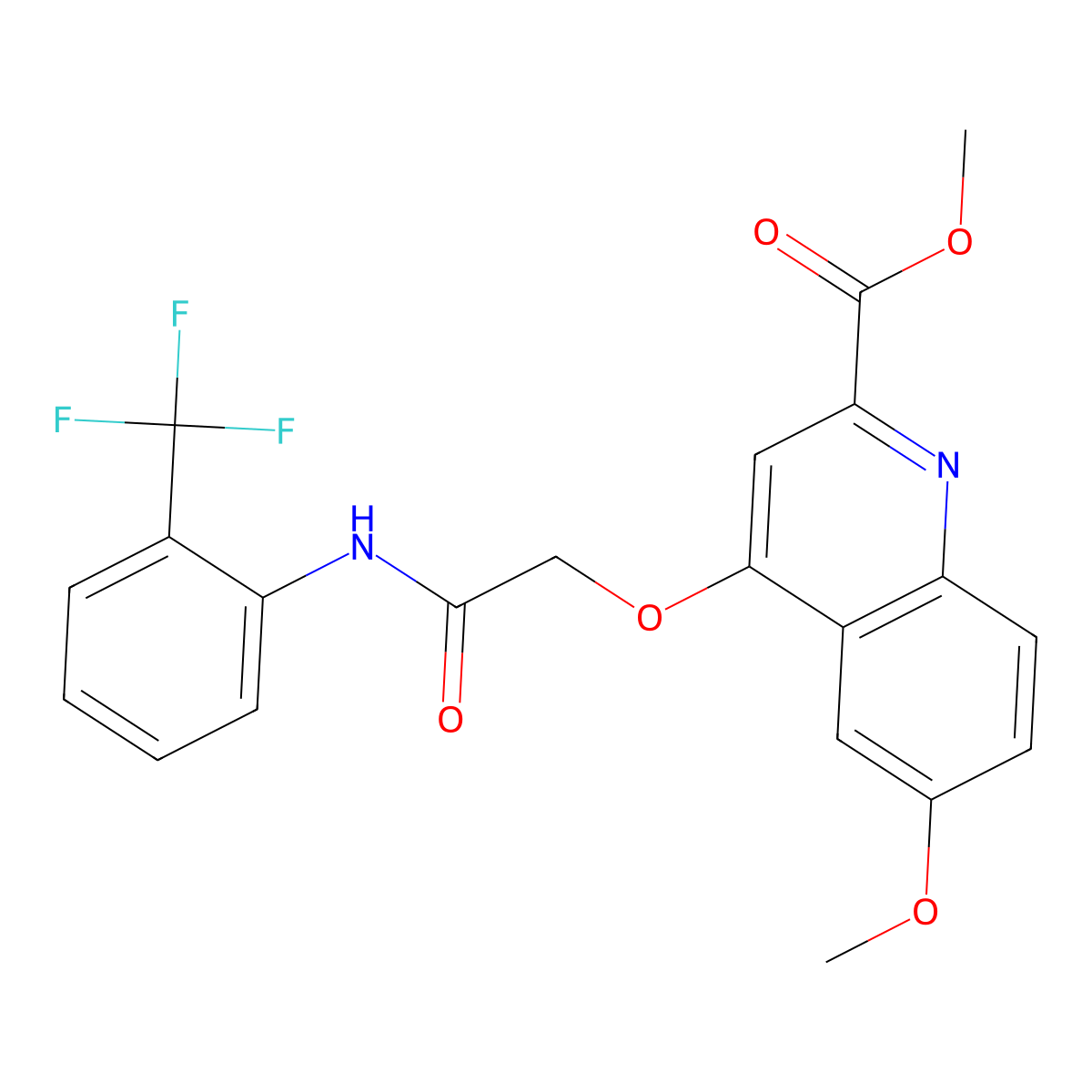 Methyl 6-methoxy-4-({[2-(trifluoromethyl)phenyl]carbamoyl}methoxy)quinoline-2-carboxylate molecular structure, CAS 1358504-84-3